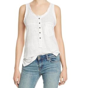 FREE PEOPLE White Linen Relaxed Fit Tank Top Breast Pocket Button Front Small